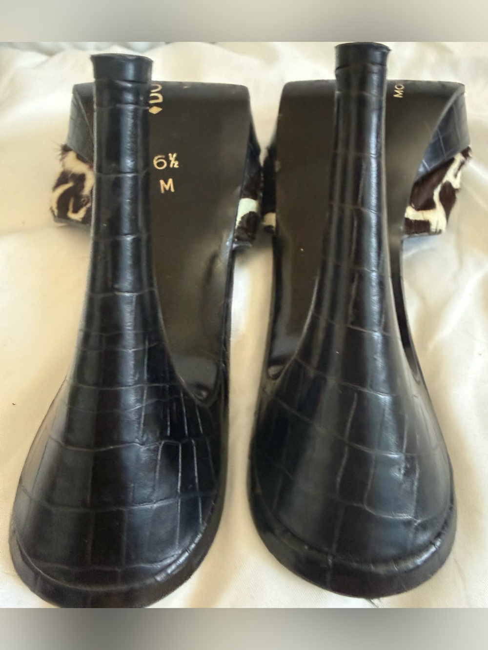 Vintage Donald J Pliner Calf Hair Giraffe Print Platform Mule Heel 6.5 Italy Y2K - Picture 13 of 16